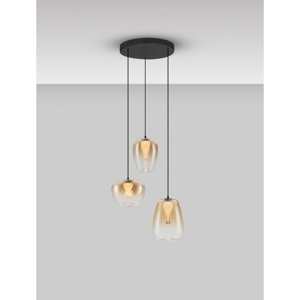 Design hanglamp Oblo 3-lichts amber glas