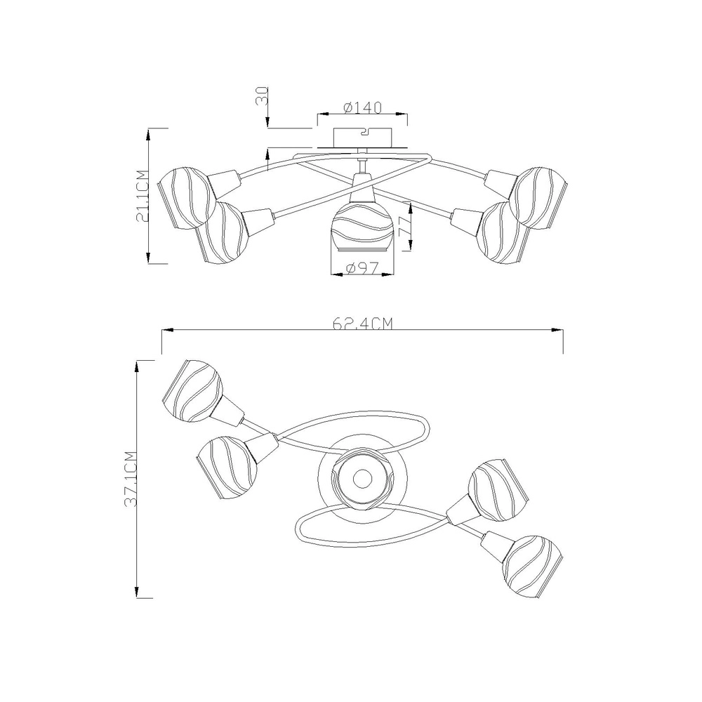 Plafondlamp Elliott 5-lichts nikkel Globo 9007371294343