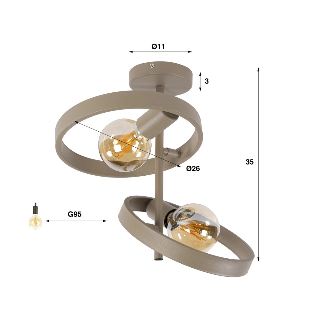 Ringen plafondlamp Hover zand - 2x E27 Lyora 8716803513334