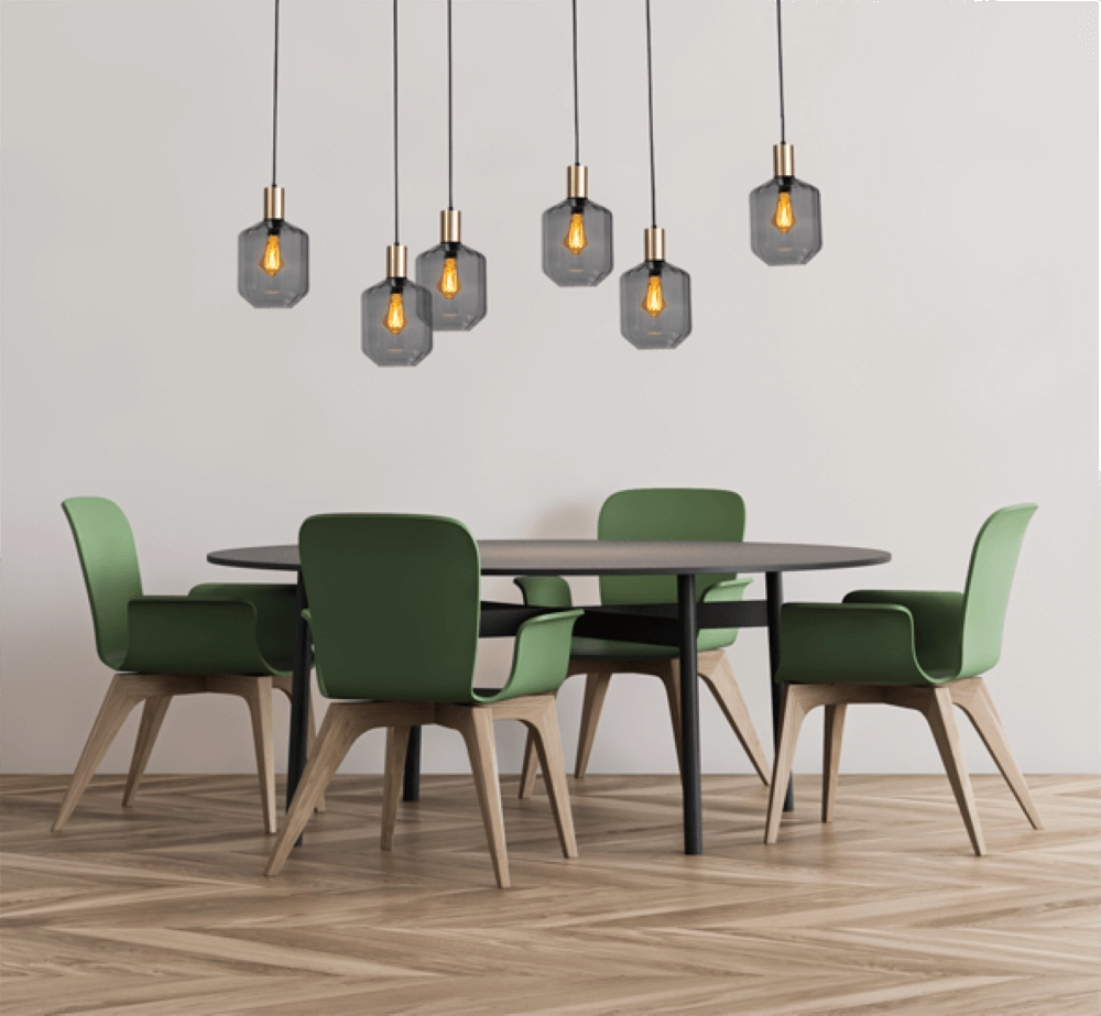6-lichts hanglamp - goud - Porto met Jagger smoke glazen Masterlight 8718121270586