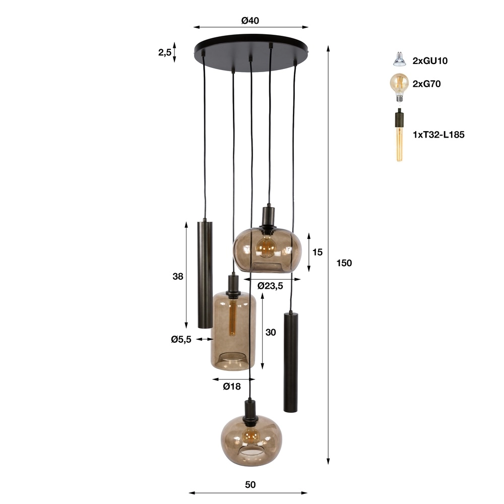 Design hanglamp Serene 5-lichts sienna bruin Lyora 8716803514805