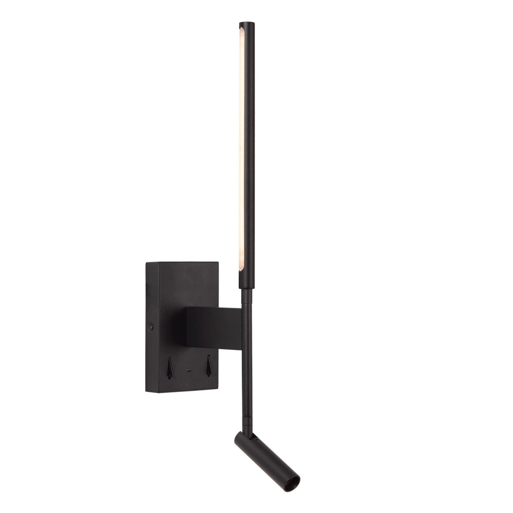 Design wandlamp Finan met leeslamp en USB oplaadpunt zwart Lucide 5411212680020