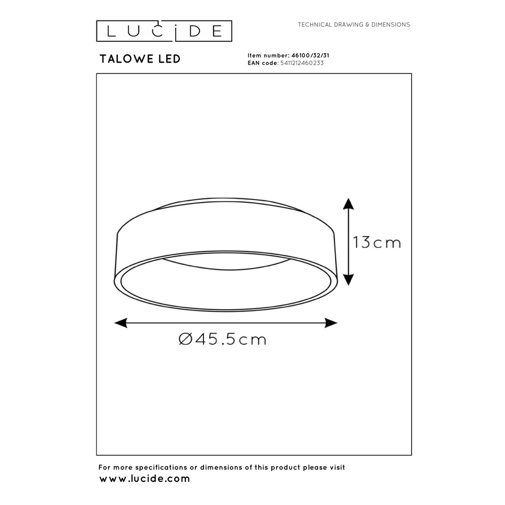 Plafonniere Talowe Led Ø 45,5cm wit Lucide 5411212460233