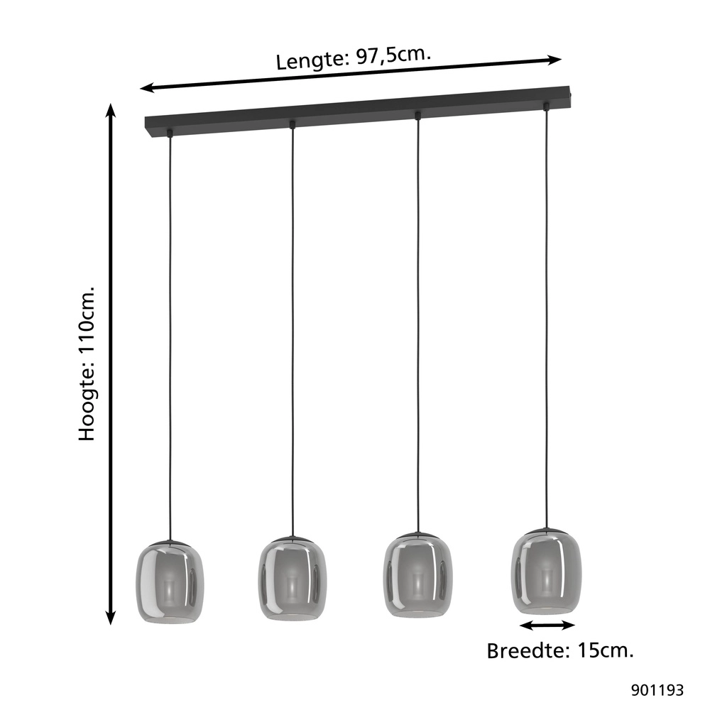 Eettafel hanglamp Ciampino 4L - smoke frosted glas Eglo 9008606312726
