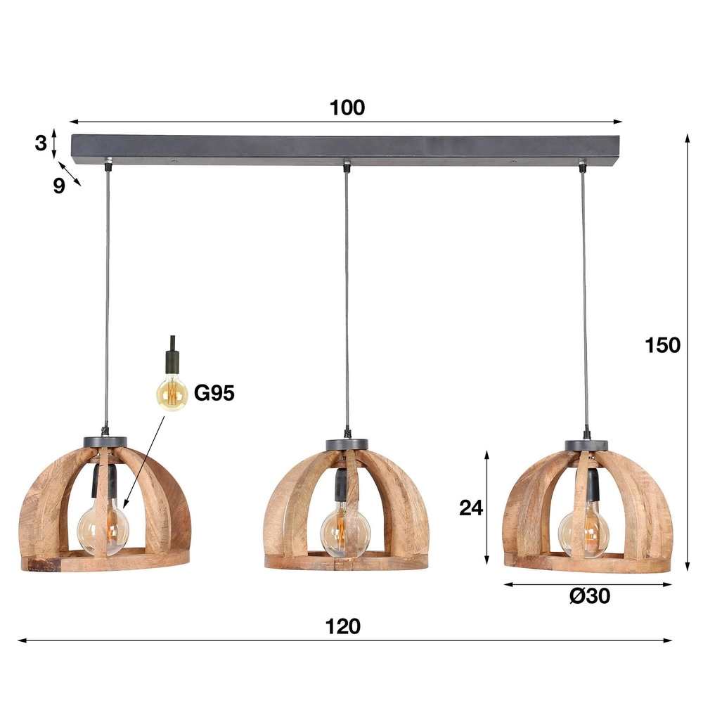 Houten eettafel hanglamp Orba 3x Ø 30cm Lyora 8716803513204