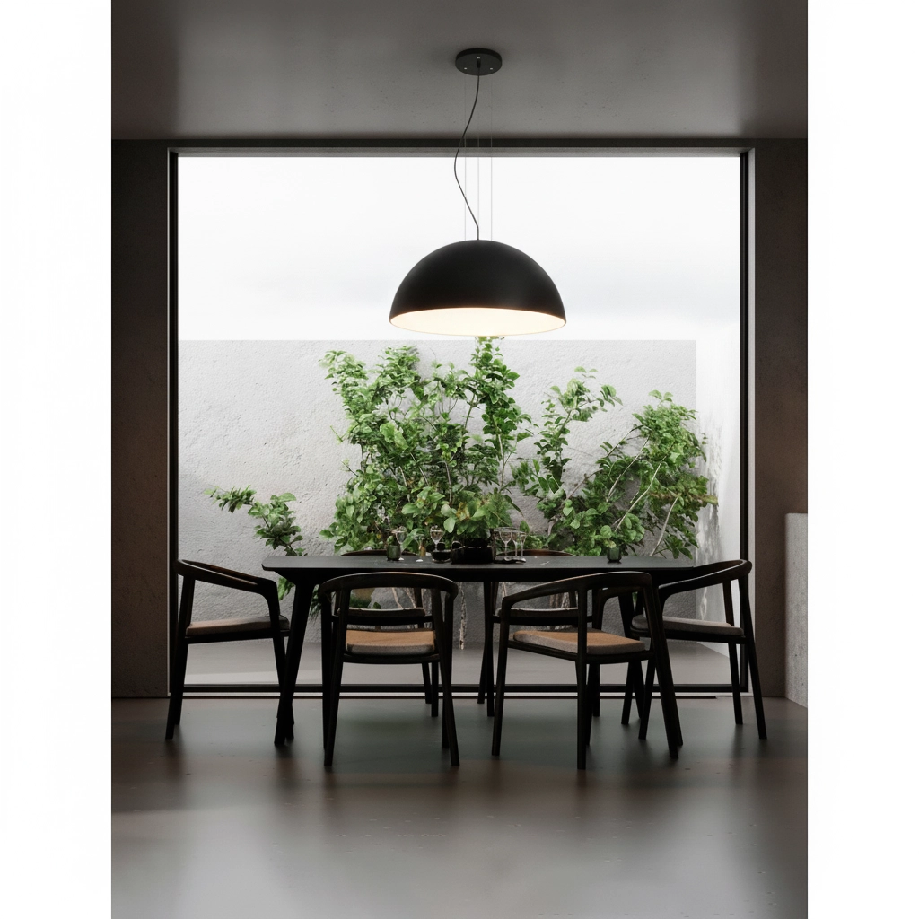 Strakke hanglamp Tholos zwart Ø 70cm