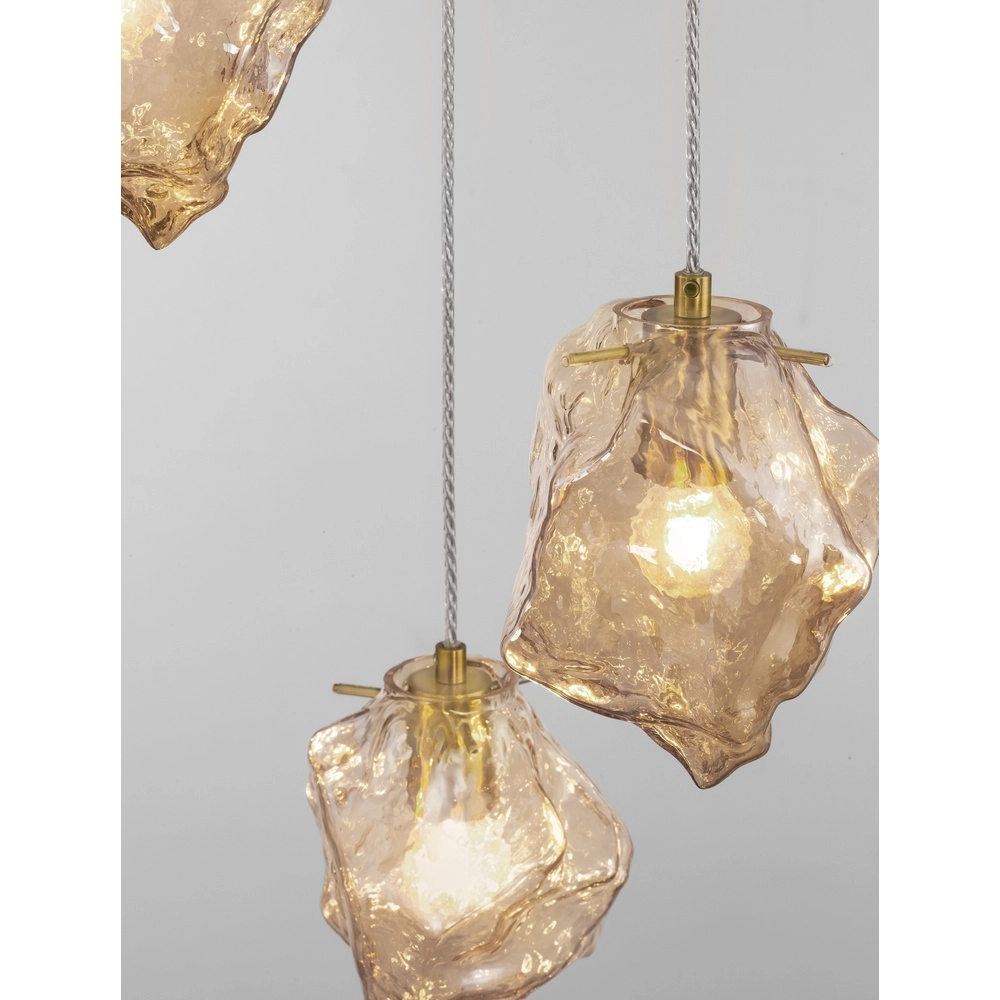 Hanglamp Odelle 3-lichts goud met amber glas Lyora 5212017434395