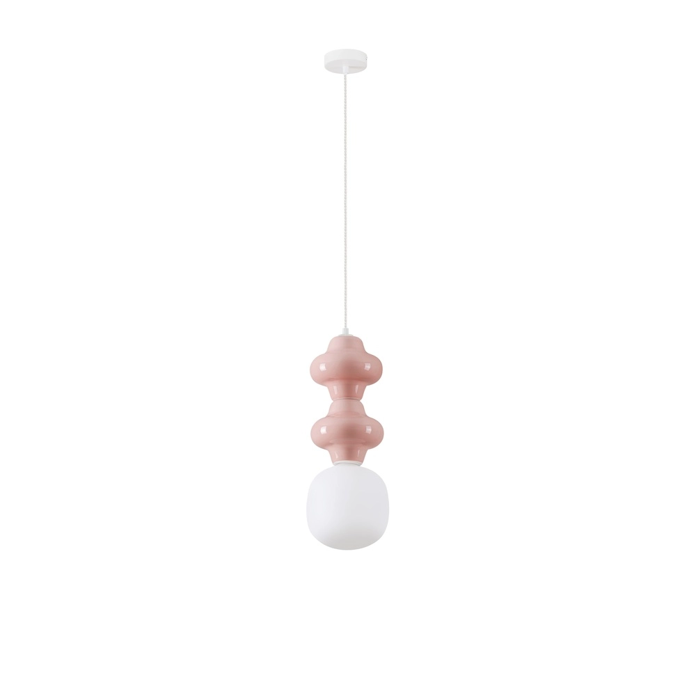 Hanglamp Clio M roze keramiek met wit glas Lyora 5212017461261