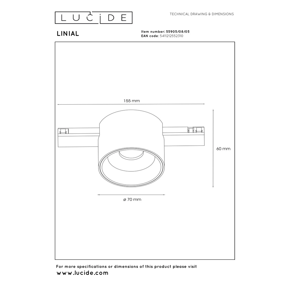 1-fase railspot Linial Lux champagne Premium by Lucide 5411212552310
