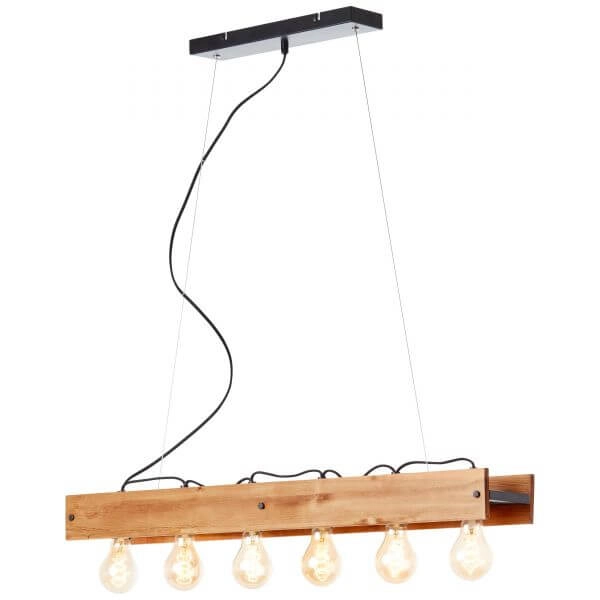 Hanglamp Calandra 6-lichts zwart met houtbruin Brilliant 4004353394461