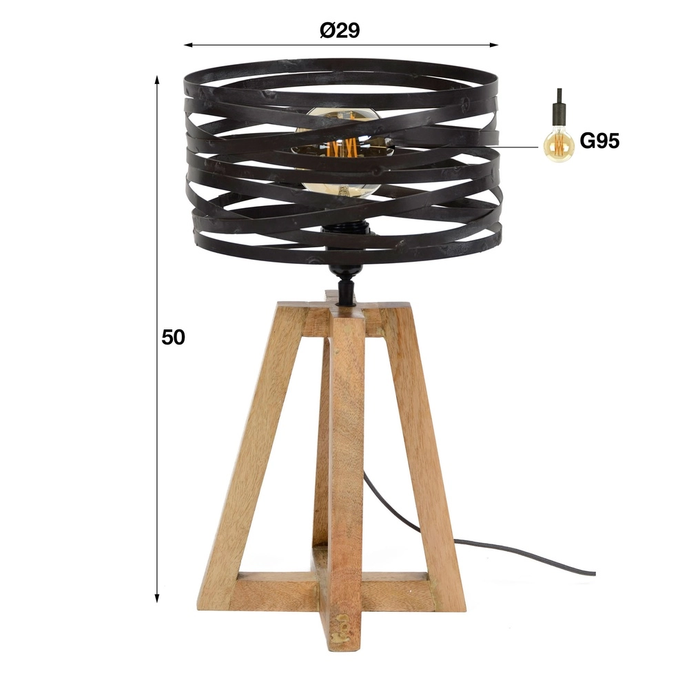 Industriële tafellamp Twist Ø 29cm - hout met grijs Lyora 8716803511804