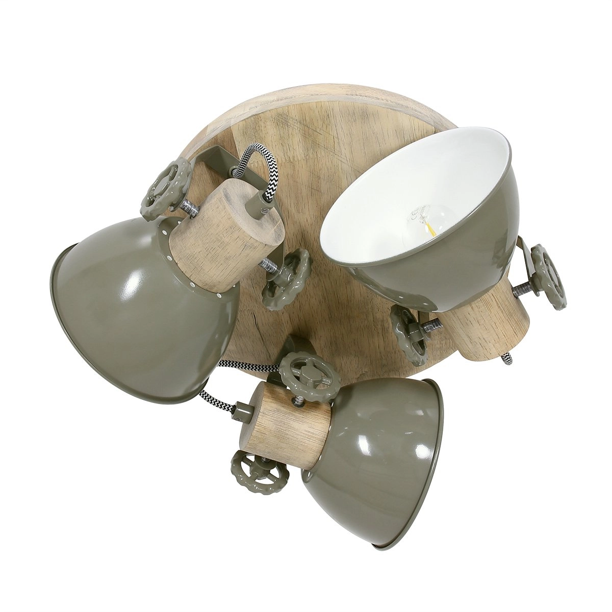 Industriële plafondlamp Gearwood 3-lichts retro groen met hout Steinhauer 8712746135398