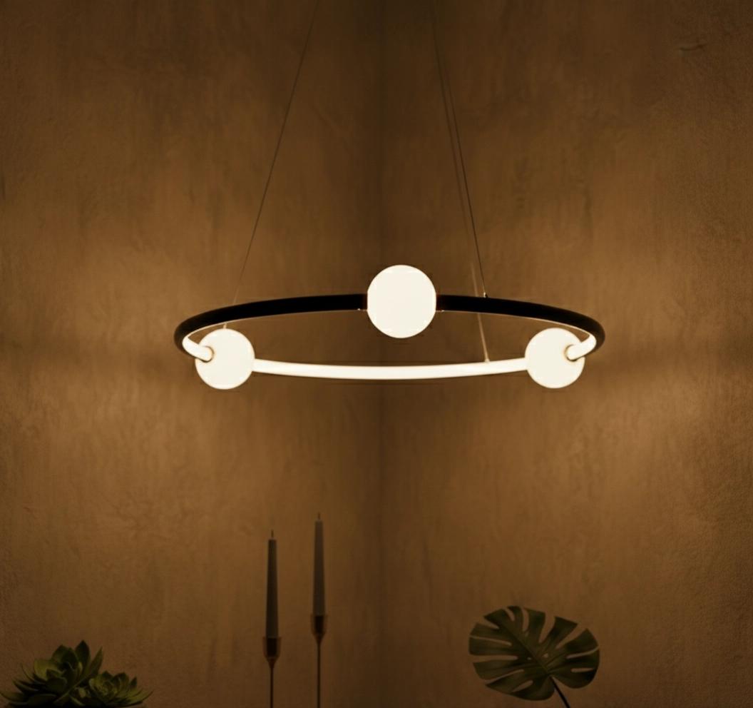 Hanglamp Celia zwart met wit rond horizontaal