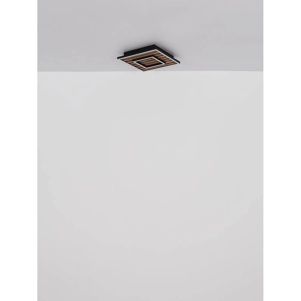 Plafondlamp Woody zwart met hout vierkant Globo 9007371510573