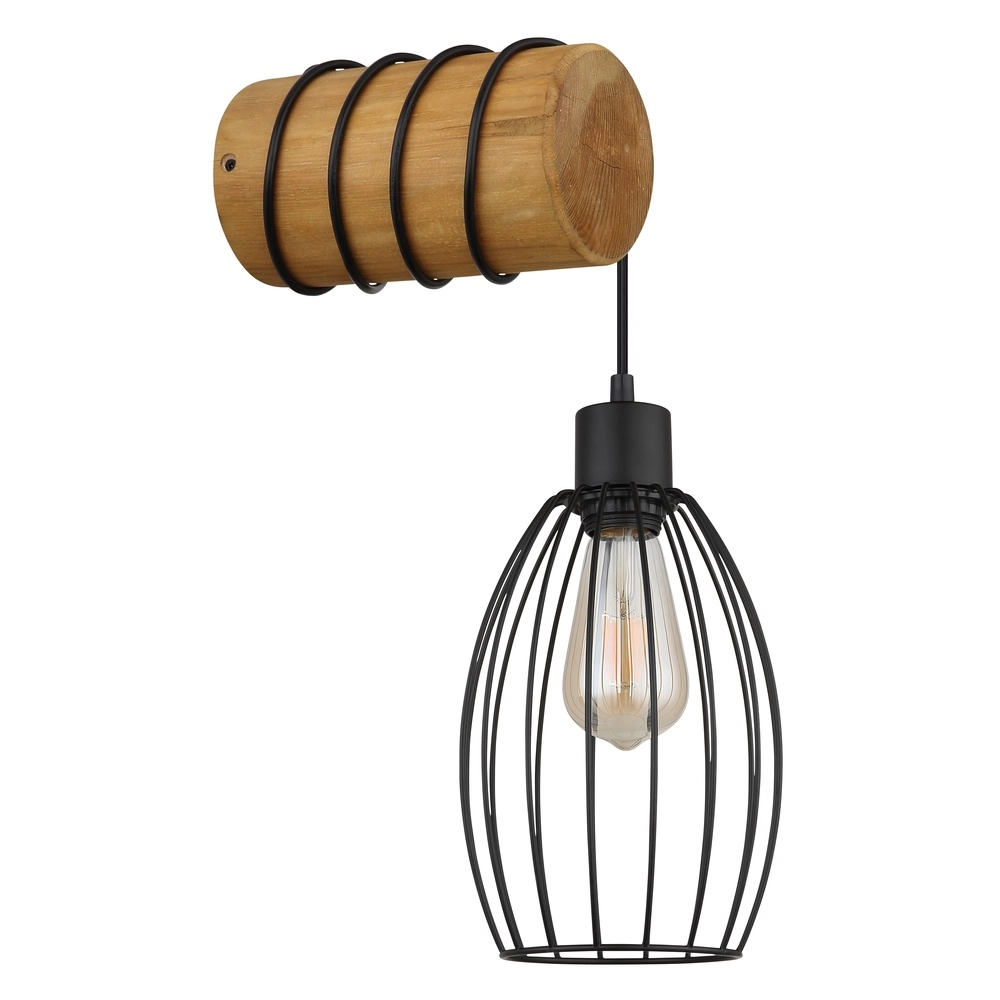 Wandlampje Berti zwart met hout Globo 9007371580330