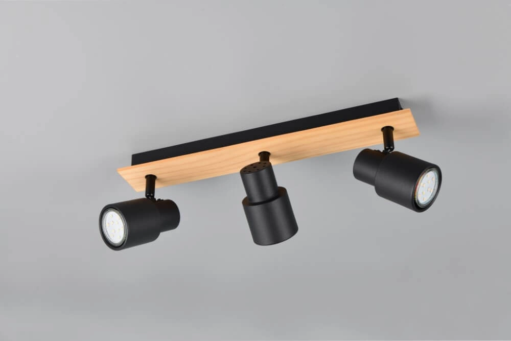 3-lichts plafondlamp Pierre zwart met hout Trio 4017807638196