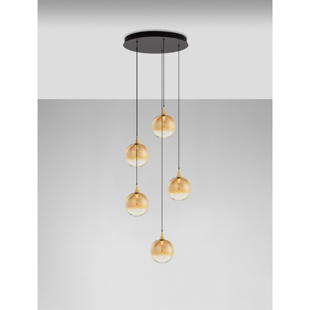 Pendant lamp Orenda round 5-light amber glass Lyora 5212017477651
