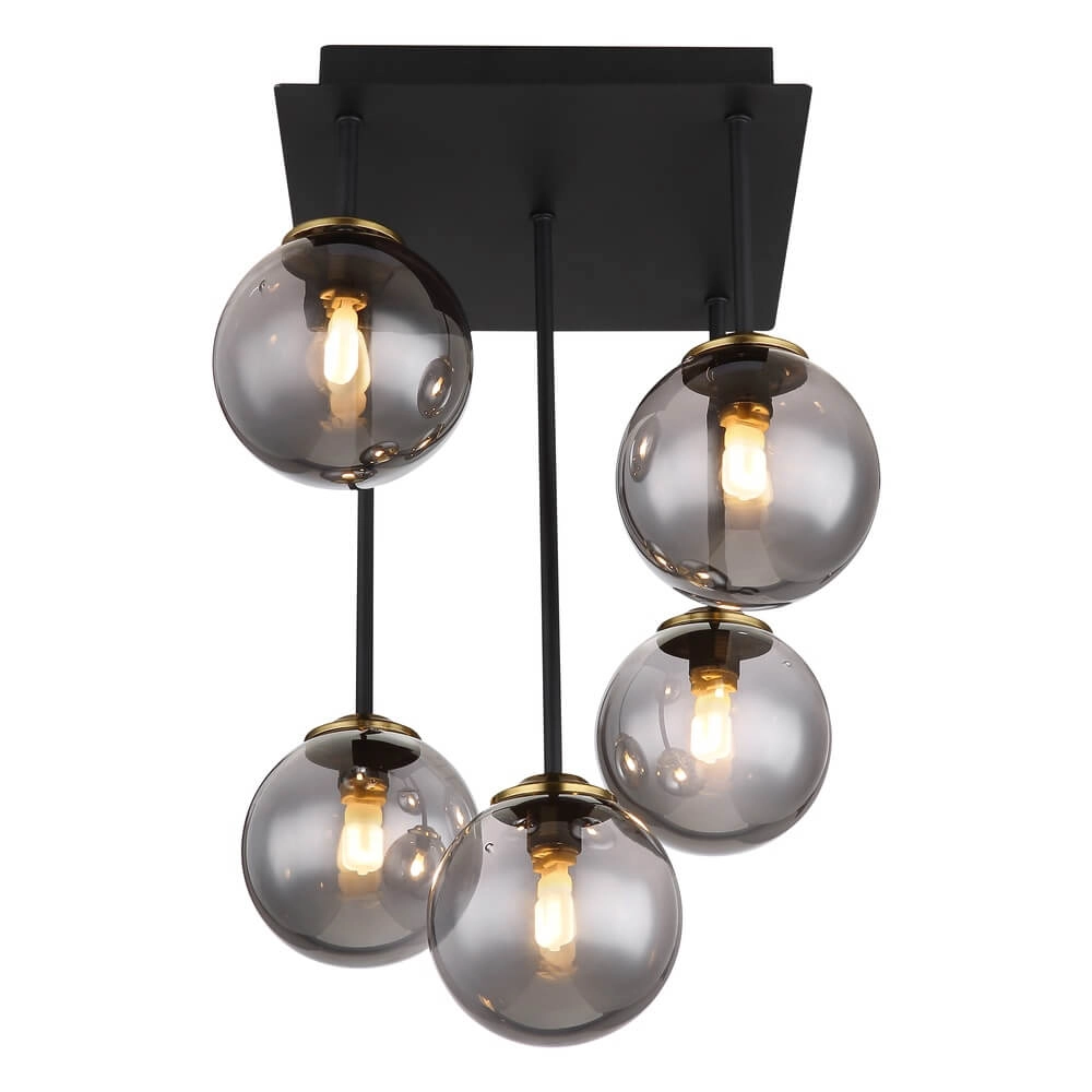 Zwarte plafondlamp Jorge bol smoke glas 5-lichts Globo 9007371431199