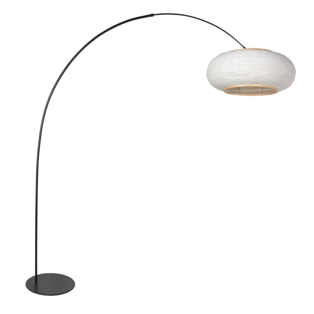 Zwarte vloerlamp Curve met witte kap Ø60cm