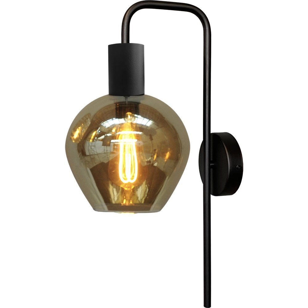 Zwarte wandlamp Bounty met glas