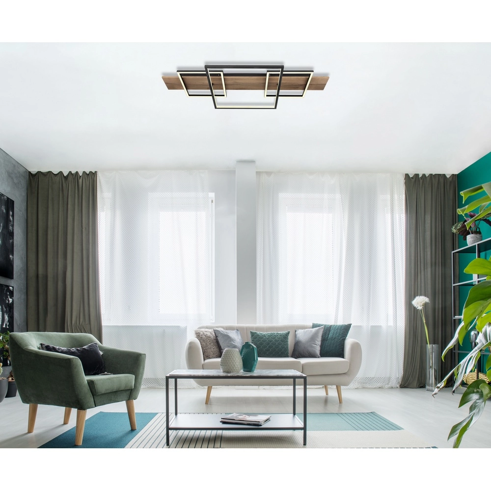 Design plafondlamp Vanni zwart met houtlook 95cm Globo 9007371454082