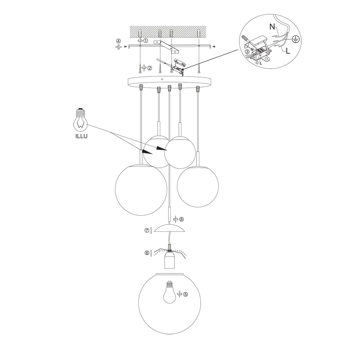 5-lichts vide hanglamp Bollique cacao met amber glas Steinhauer 8712746187175