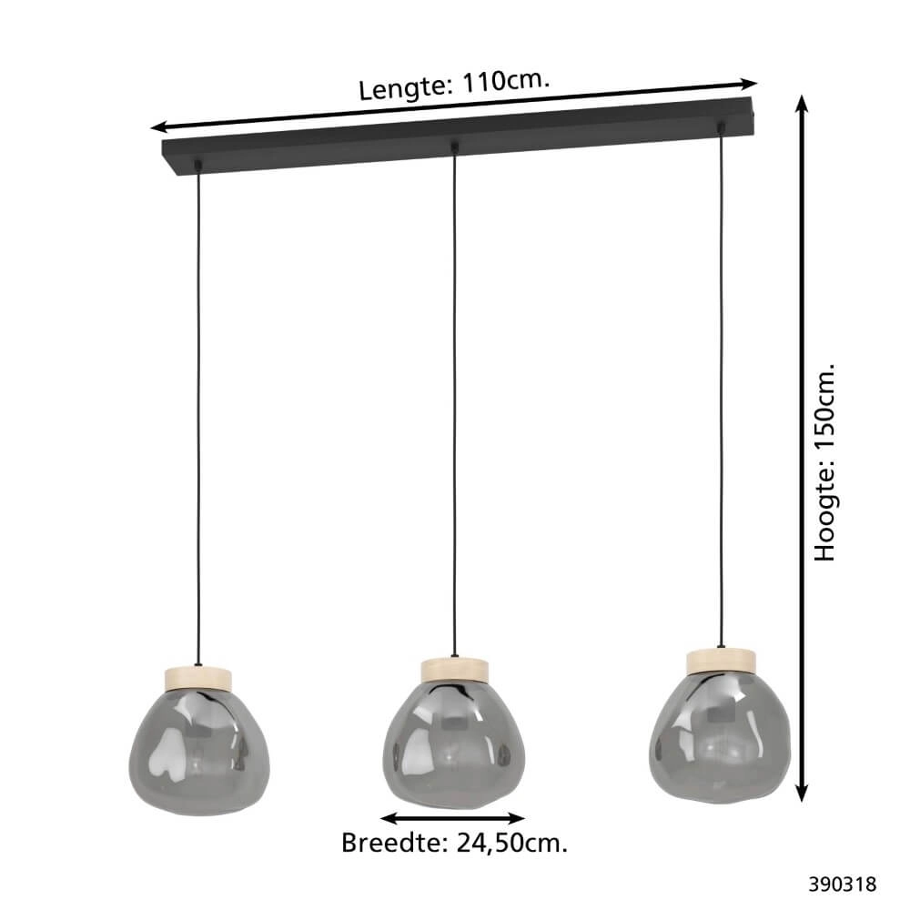 3-lichts hanglamp Magacela hout met smoke glas Stars of Light 9008606274499