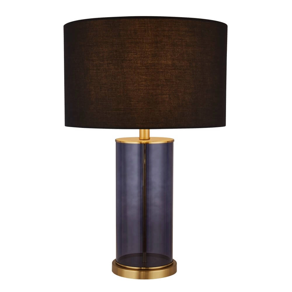 Schemerlamp Tablu blauw/goud met zwarte kap Schemerlamp Tablu blauw/goud met zwarte kap