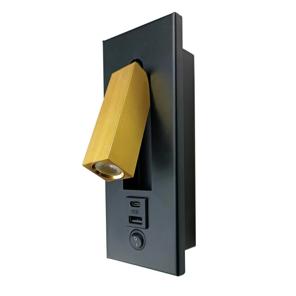 Bedlampje Adam zwart en goud met USB A en C aansluiting