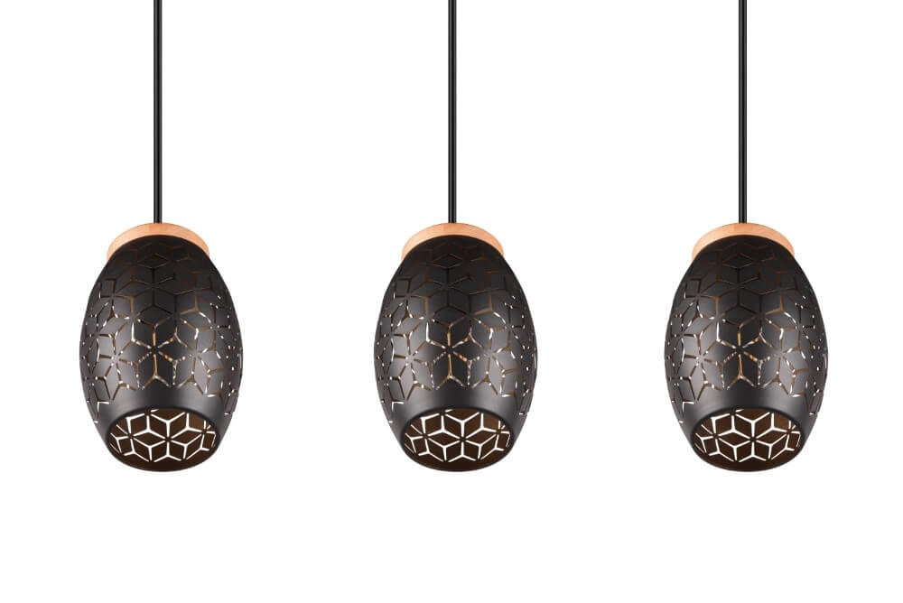 Zwart goude hanglamp Bidar 3-lichts Trio 4017807574890