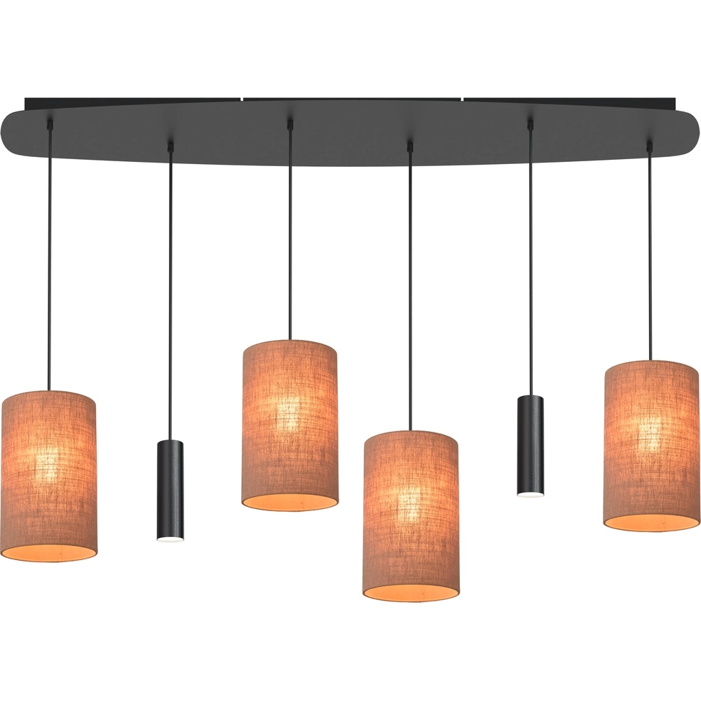 6-lichts hanglamp Lisbourg zwart met tan beige kap