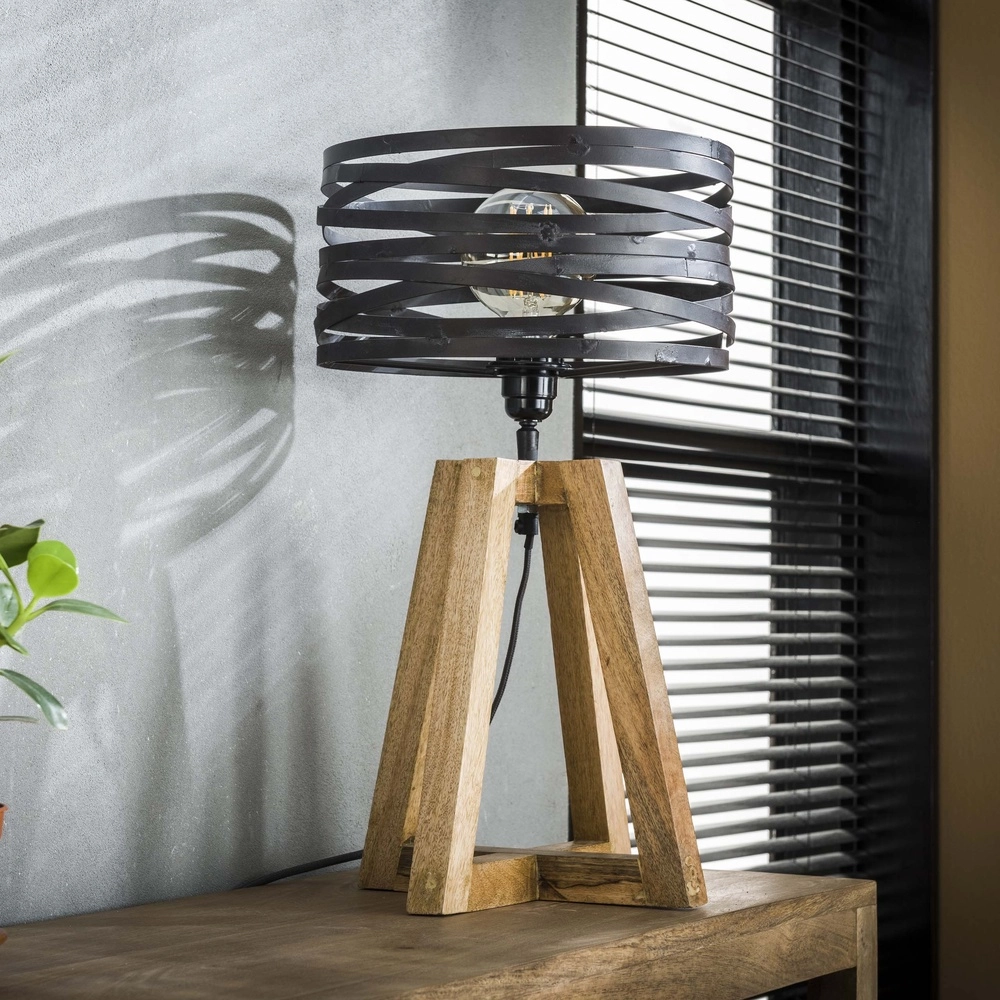Industriële tafellamp Twist Ø 29cm - hout met grijs Lyora 8716803511804
