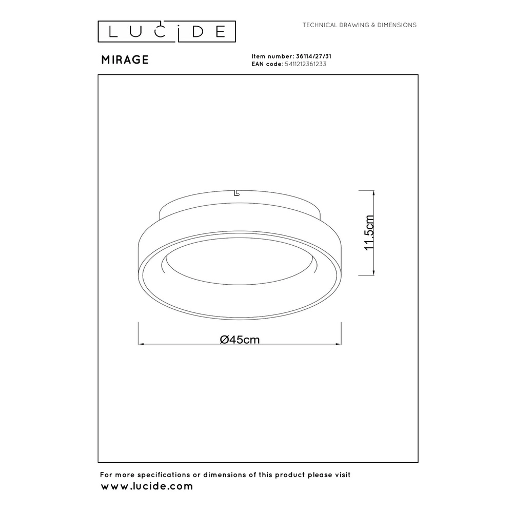 Plafondlamp Mirage Ø 45cm wit Lucide 5411212361233