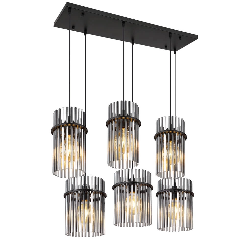 Zwarte hanglamp Gorley met smoke glas 6-lichts