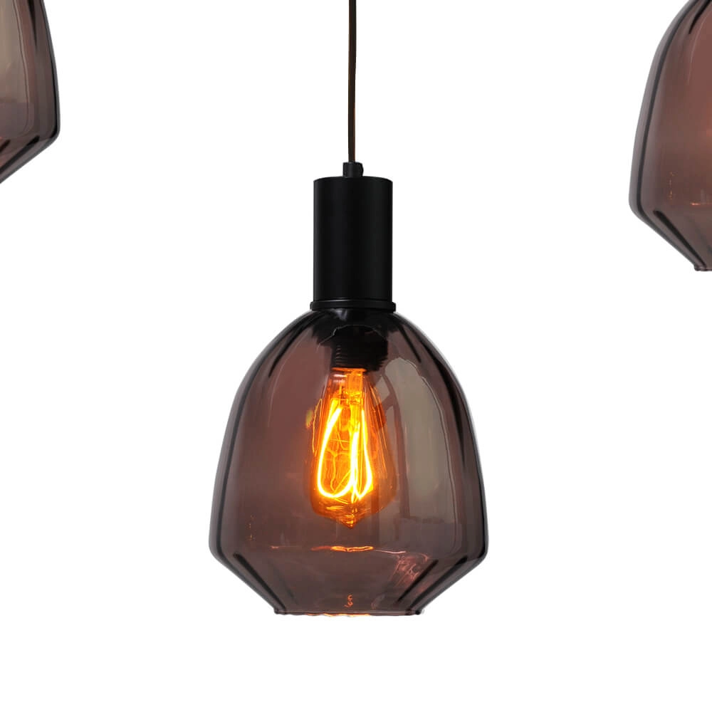 5-lichts hanglamp - zwart - Porto met Nicolette red glazen Masterlight 8718121270340