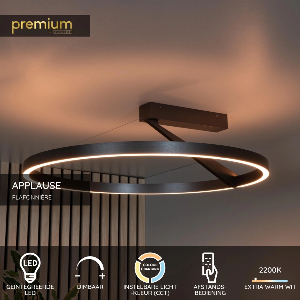 Design plafondlamp Applause Ø 60cm - geborsteld staal - met afstandsbediening Premium by Lucide 5411212221803