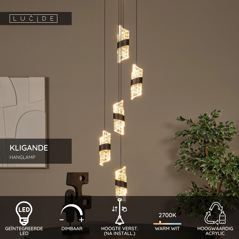 Design hanglamp Kligande 5-lichts zwart rond Lucide 5411212134639