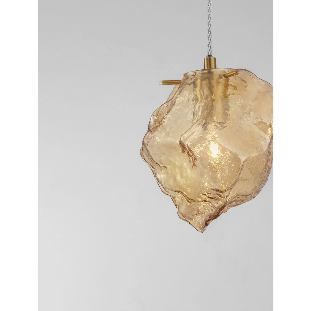 Hanglamp Odelle goud met amber glas Lyora 5212017434388
