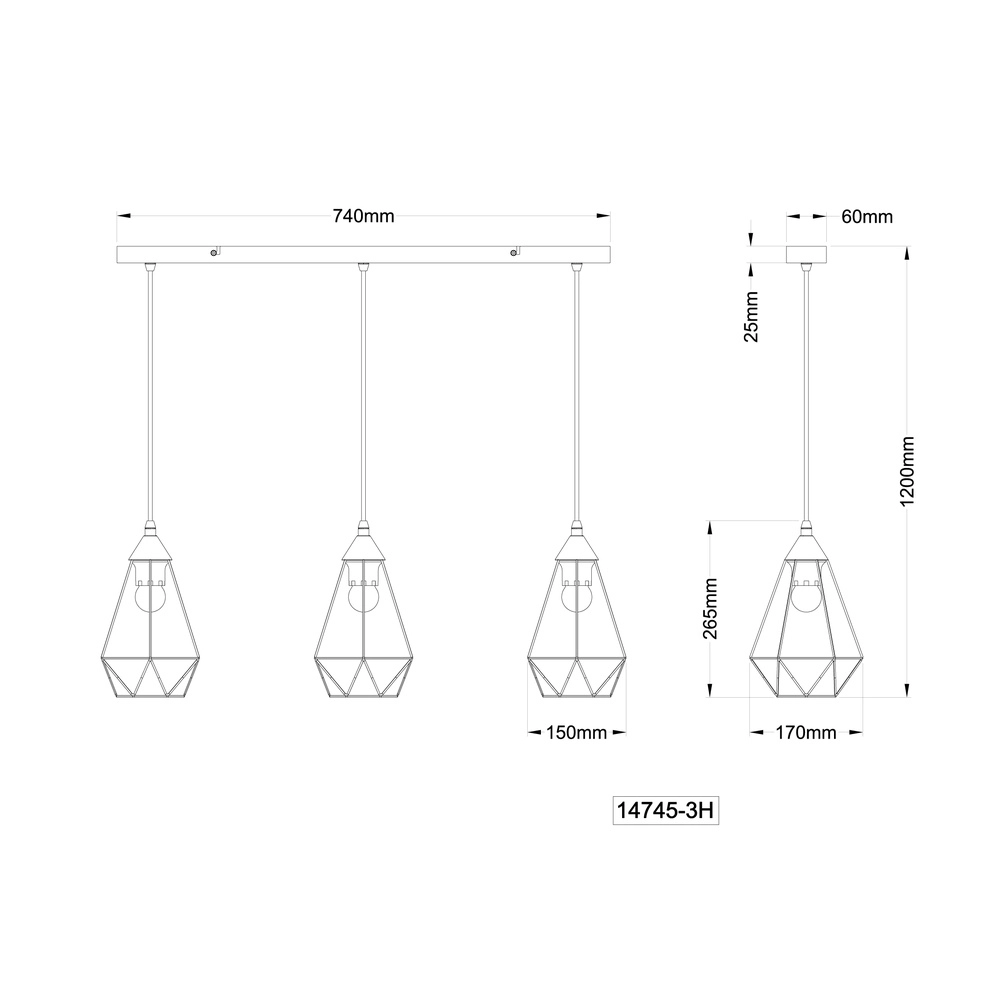 3-lichts hanglamp Zachary zwart Globo 9007371447909