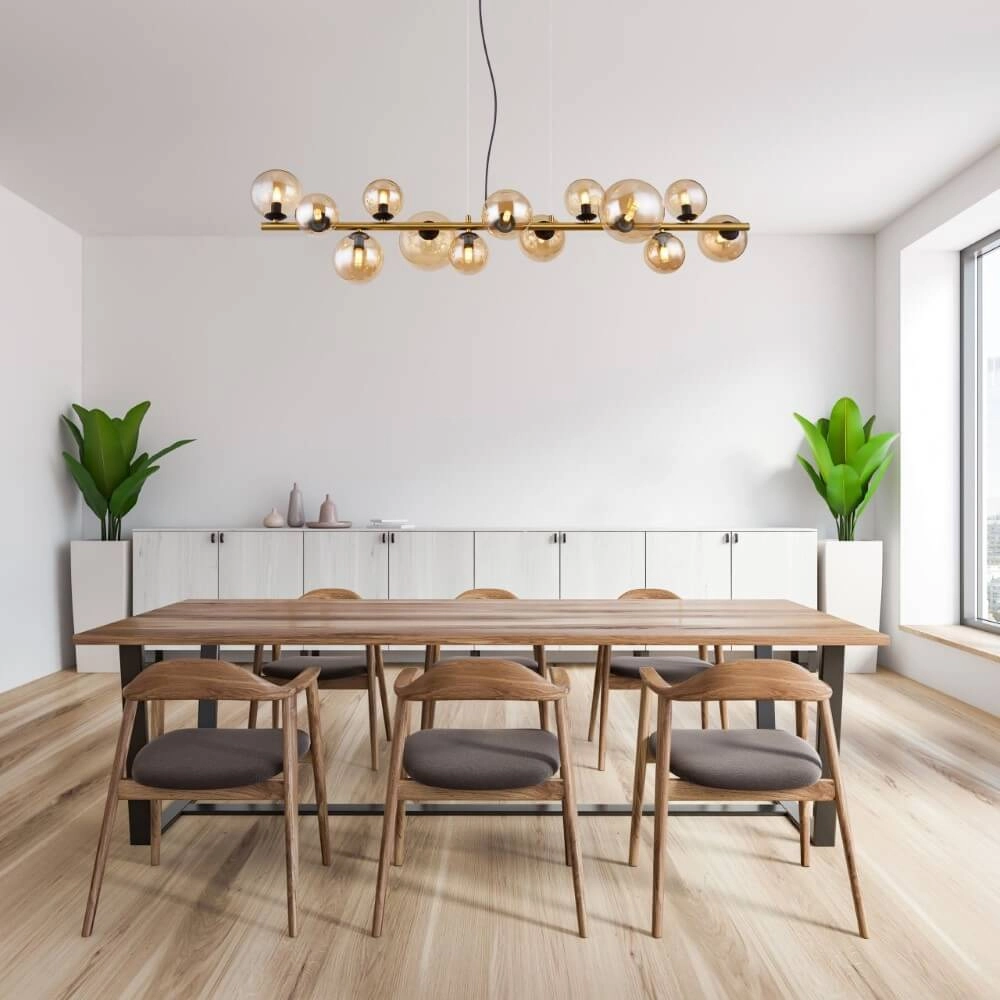 Gouden hanglamp Riha design met amber glas Globo 9007371448838