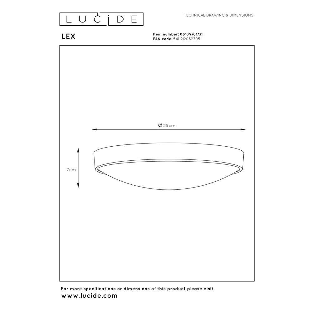 Plafonniere Lex Ø 25cm wit Lucide 5411212082305