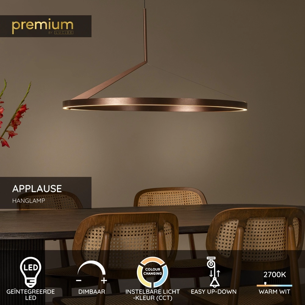 Strakke led hanglamp Applause roodkoper - Ø 80cm Premium by Lucide 5411212221858