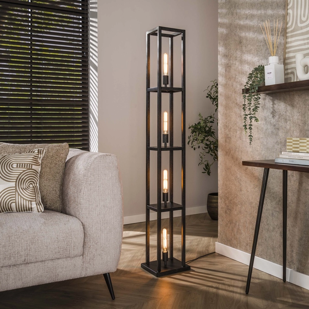 Zwarte vloerlamp Quadra vierkant - 4x E27