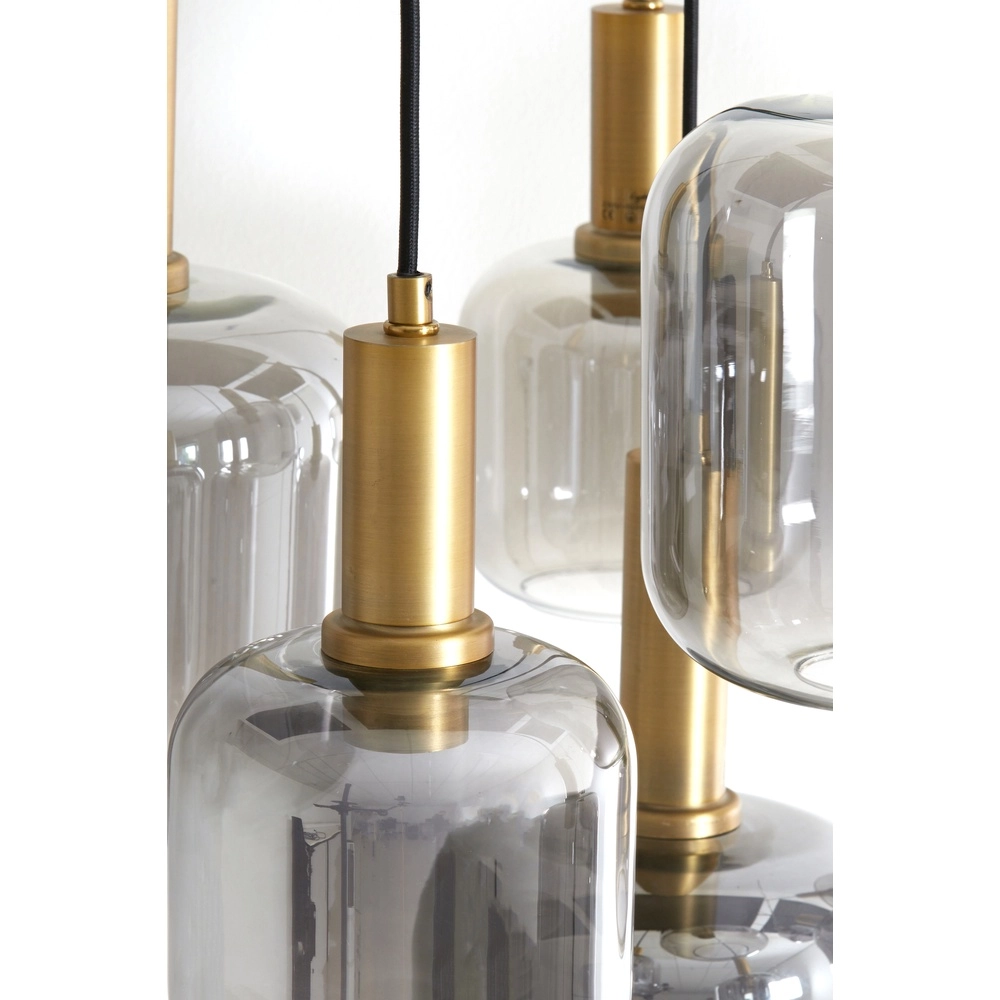 Vide hanglamp Lekar 9x E27 - messing met smoke glas Light & Living 8717807604592