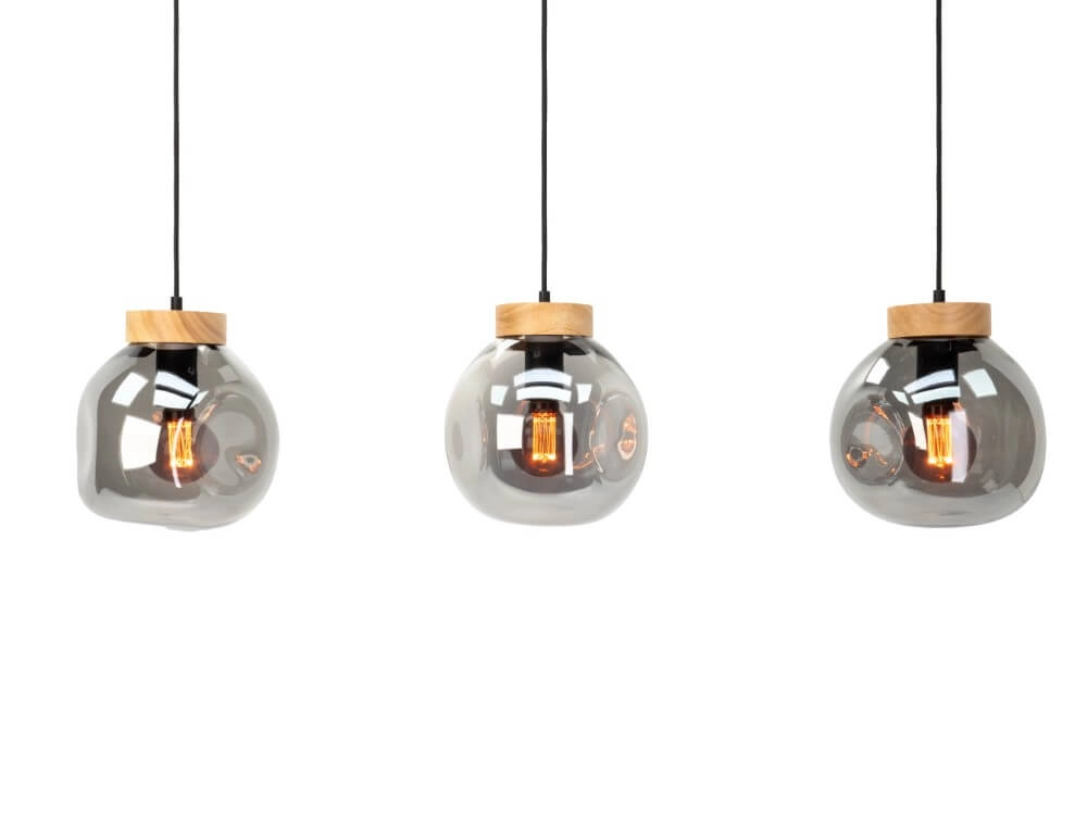 3-lichts hanglamp Magacela hout met smoke glas Stars of Light 9008606274499