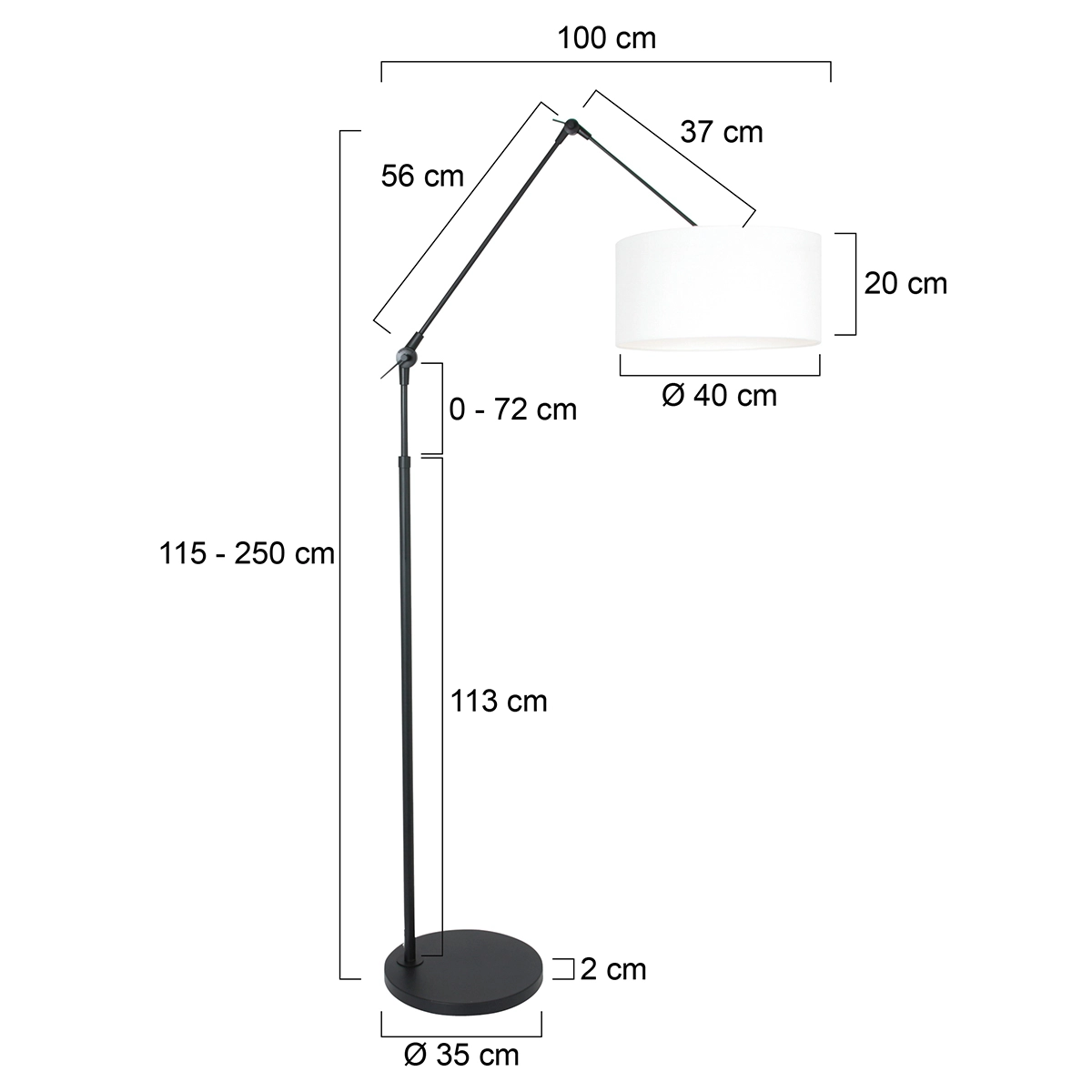 Vloer Leeslamp Prestige Chic zwart met 40cm wit linnen lampenkap Steinhauer 8712746145847
