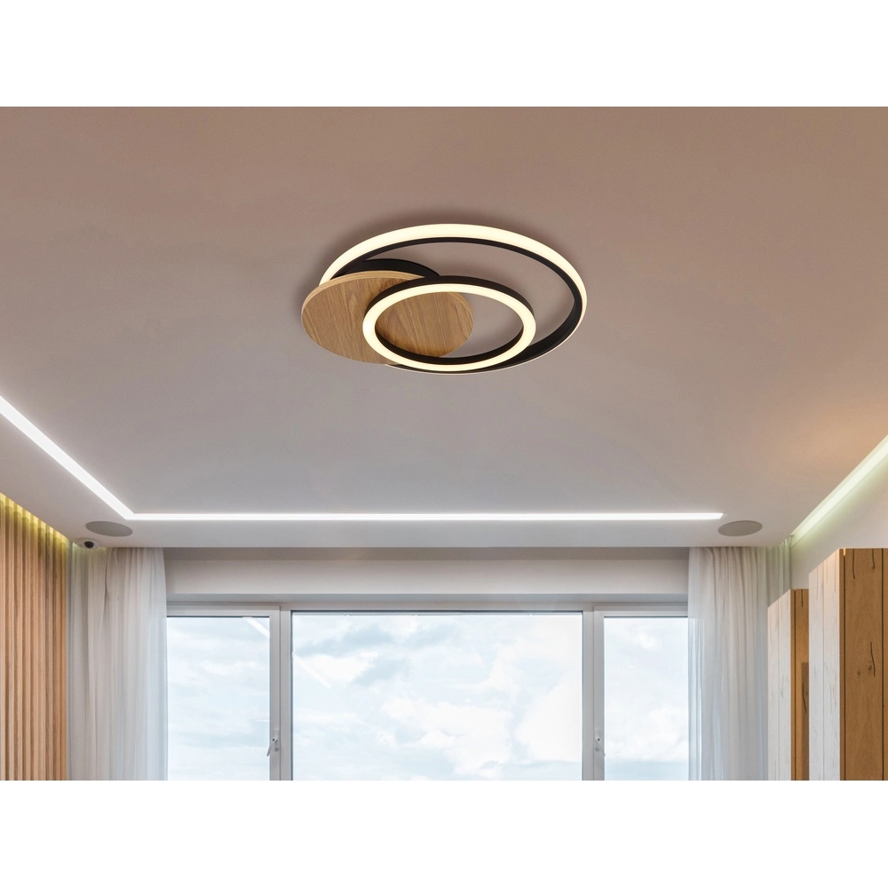 Design plafondlamp Julio zwart met hout Globo 9007371471386