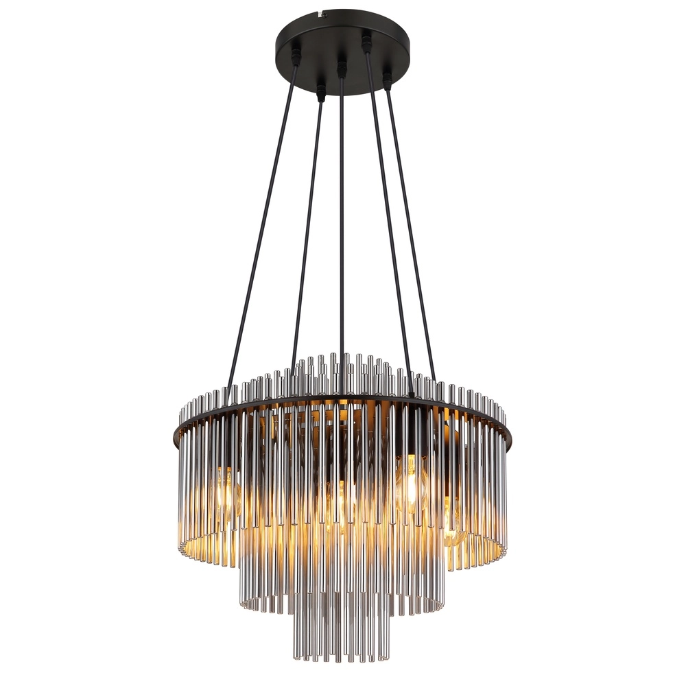 Hanglamp Ø 50cm Gorley zwart met smoke glas staafjes