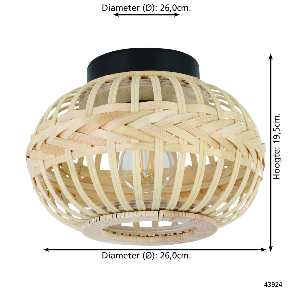Rotan plafondlamp Towcester Ø 26cm - 1x E27 Eglo 9002759439248