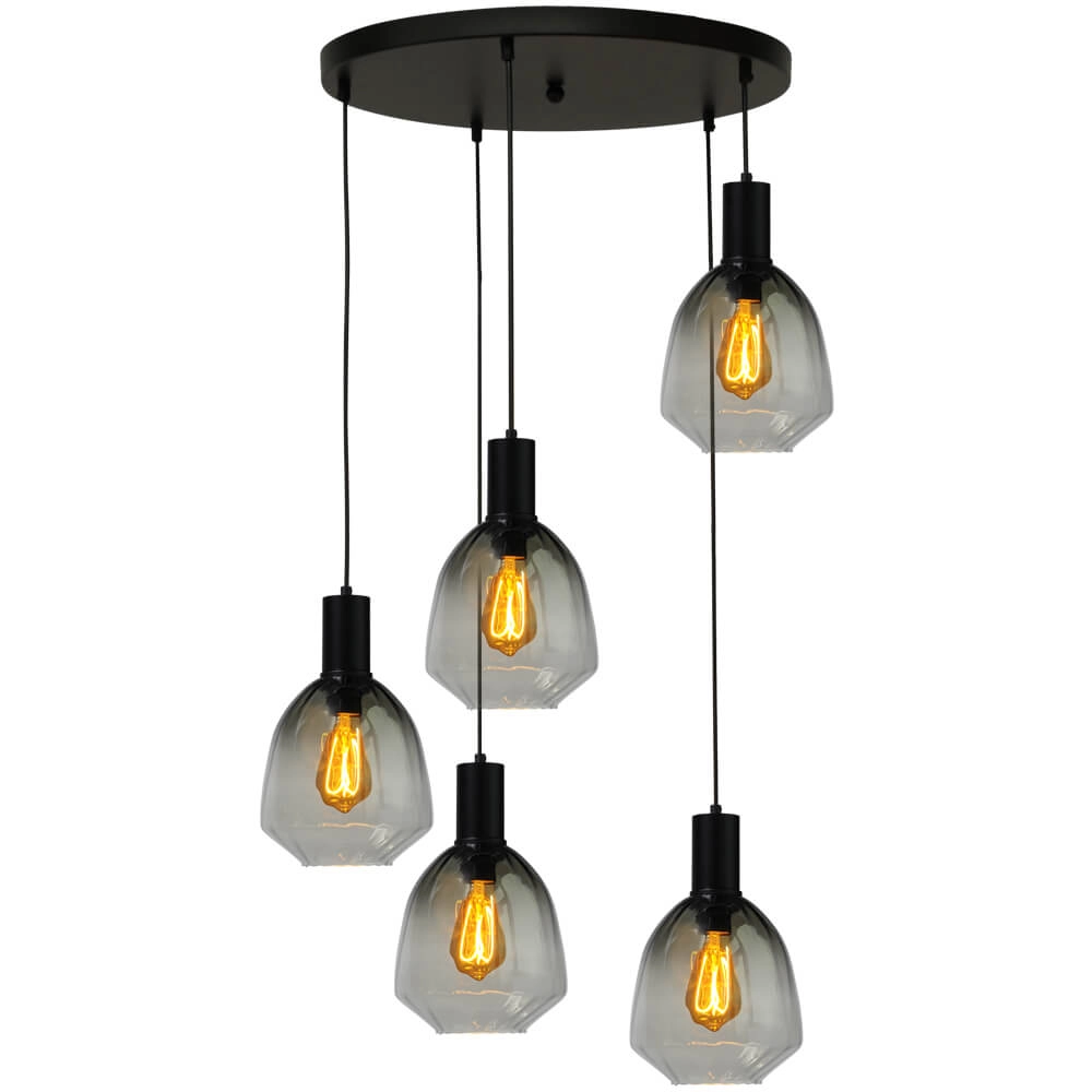 5-lichts vide hanglamp - zwart - Porto met Nicolette green glazen 5-lichts vide hanglamp - zwart - Porto met Nicolette green glazen